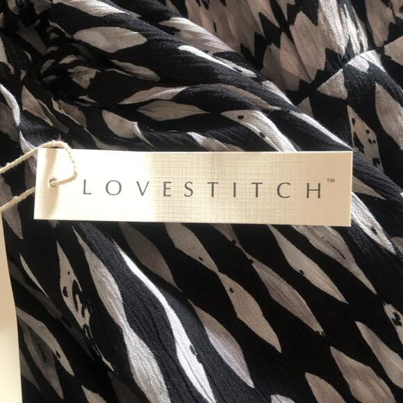 LoveStitch NWT Vici Women’s Kaleidoscope Adjustable Midi Dress Small Black Taupe - Picture 11 of 16